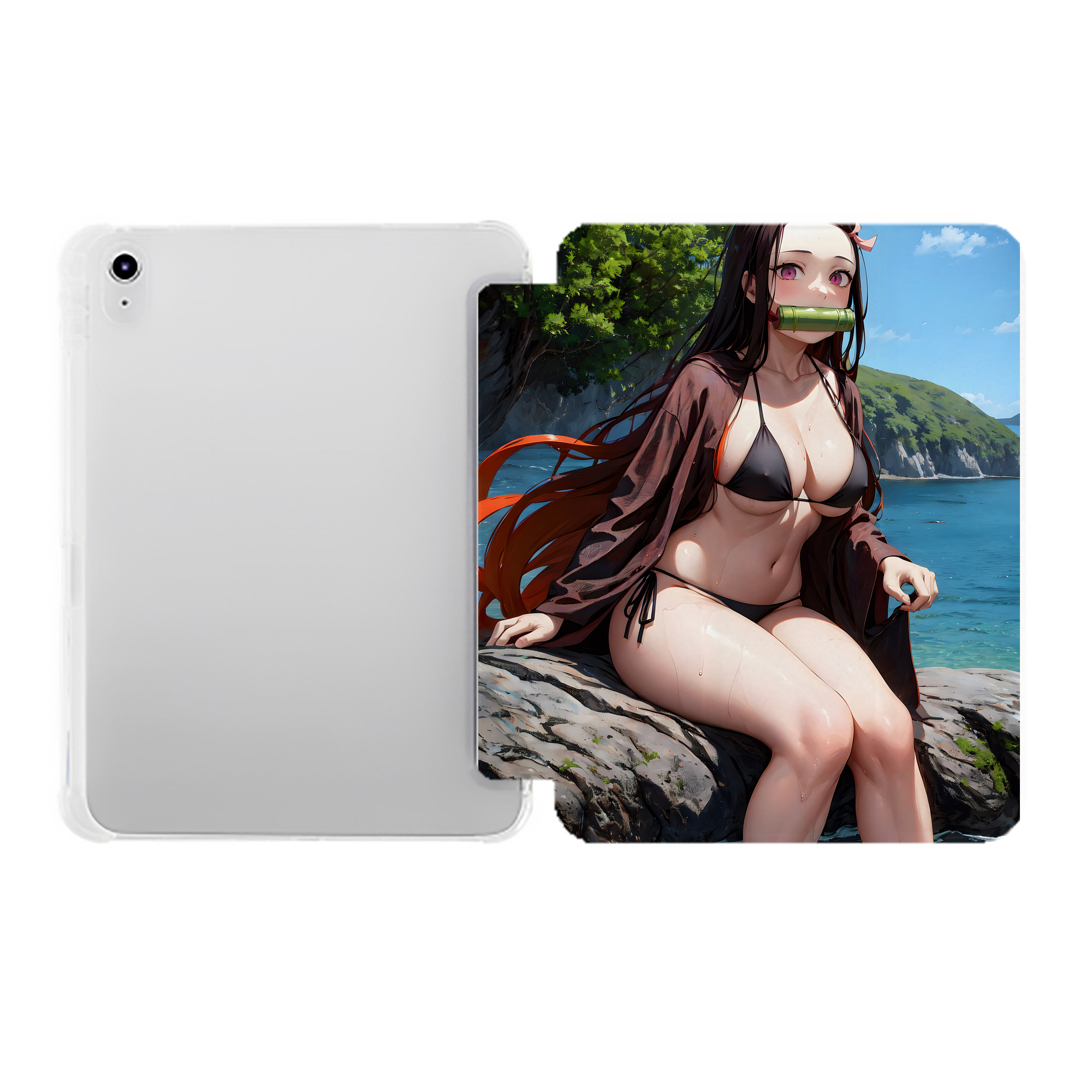 （画像用） 鬼滅の刃（きめつのやいば）竈門 禰󠄀豆子／かまど ねずこ Kamado Nezuko IPad ケース ペン収納付き 三つ折りスタンド PUレザー×シリコン 対応機種9.5/10.5/10.9インチ